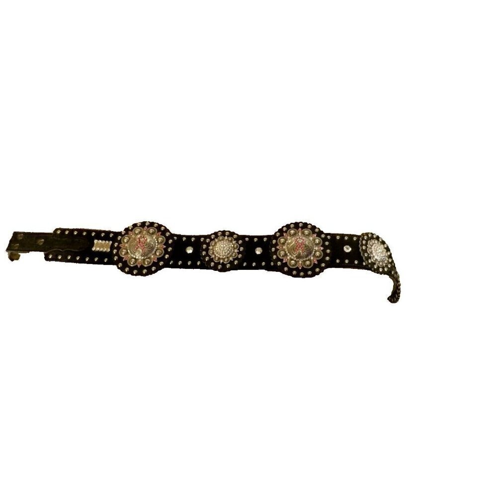 Western Beautiful Black and‎ Silver Leather Concho Belt Cancer Free Ribbon - Picture 3 of 15